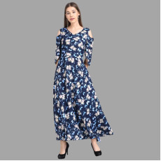 Womens Crepe Floral Drop Waist Dress